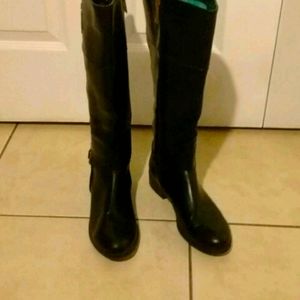 Black leather calve wide boots